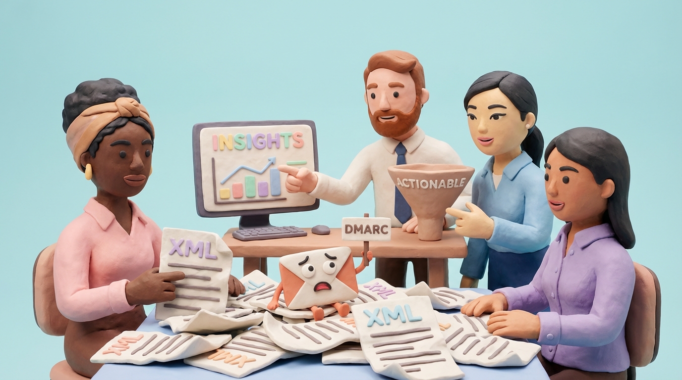 DMARC monitoring: “Zipped XML firehose” → actionable monitoring (without vendor fluff)